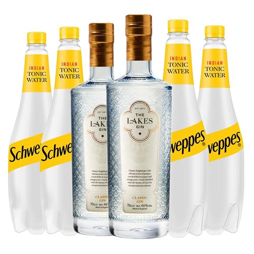 Case of 6 with The Lakes Gin 70cl and Schweppes Tonic Packed Together